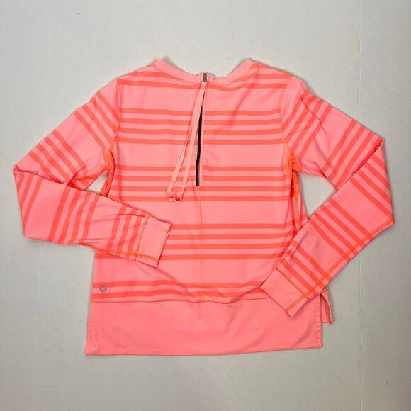 Lululemon‎ Womens Top 4 Coral Stripe Run Warm Up Crew Long Sleeve Preppy - Picture 1 of 8
